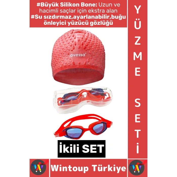 #YüzmeSeti Ayarlanabilir Su Geçirmez Buğu Önleyici Yüzücü Gözlüğü Büyük Beden Silikon Bone İkili Set
