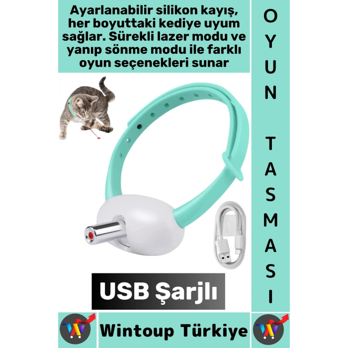#Tasma Esnek Kafa Açılı Ayarlanabilir Silikon Kayış 2 Modlu Şarjlı Otomatik Lazer Kedi Oyun Tasması