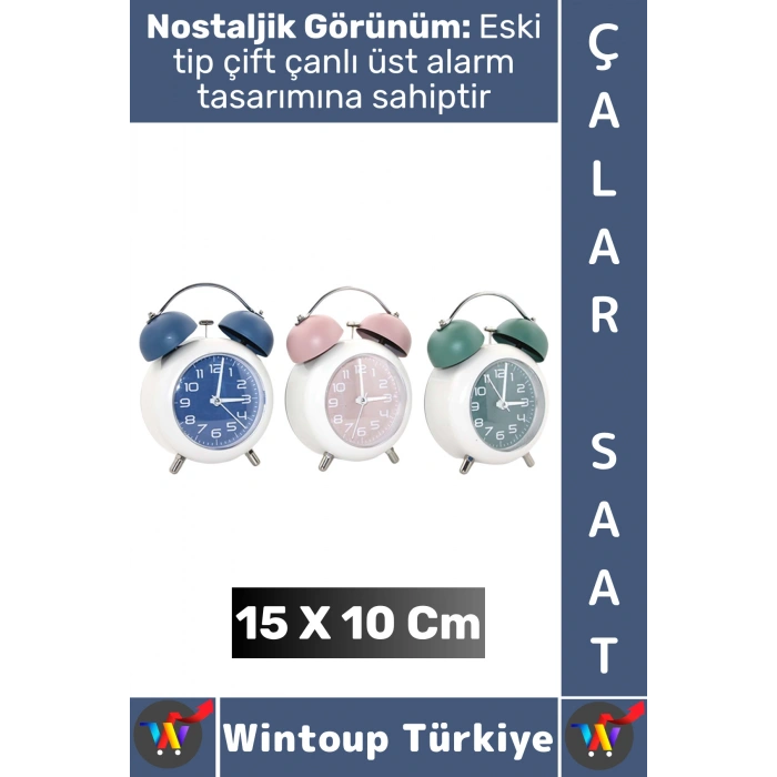 #Hediye Hediyelik Vintage Retro Genç Yetişkin Odası Alarm Şık Renkli Masa Üstü Çalar Saat 15 X 10 Cm