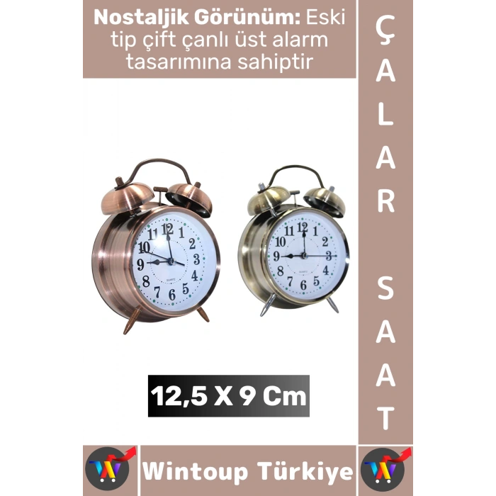 #Hediye Dekoratif Hediyelik Vintage Retro Genç Yetişkin Odası Alarm Masa Üstü Çalar Saat 12,5 X 9 Cm