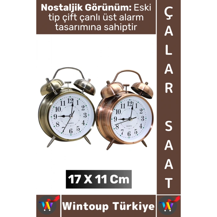 #Hediye Hediyelik Dekoratif Vintage Retro Genç Yetişkin Odası Alarm Masa Üstü Çalar Saat 17 X 11 Cm