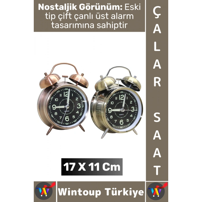 #Hediye Dekoratif Hediyelik Vintage Retro Genç Yetişkin Odası Alarm Masa Üstü Çalar Saat 17 X 11 Cm