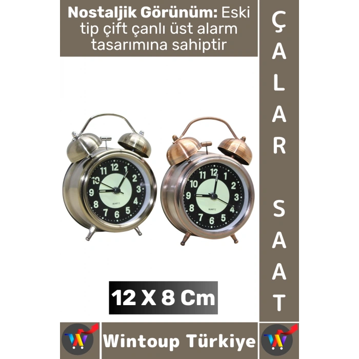 #Hediye Dekoratif Hediyelik Vintage Retro Genç Yetişkin Odası Alarm Masa Üstü Çalar Saat 12 X 8 Cm