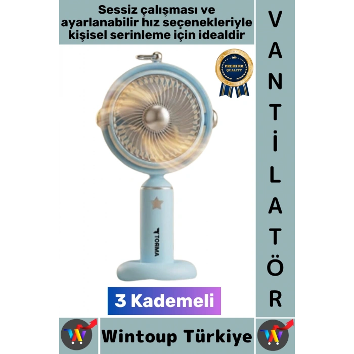 #Vantilatör Sessiz Yoğun Üflemeli 3 Kademeli Döner Başlıklı Şarjlı Mini Masa El Fanı Vantilatör
