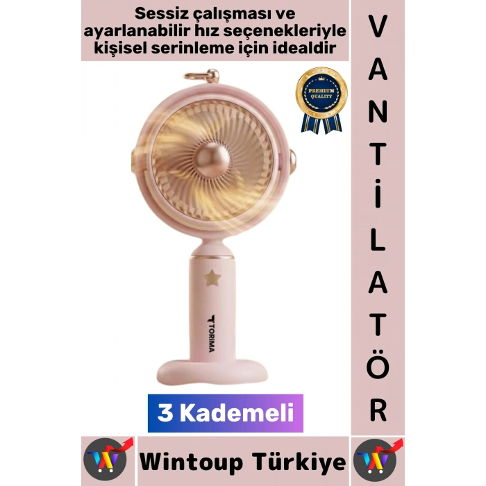 #Vantilatör Sessiz Yoğun Üflemeli 3 Kademeli Döner Başlıklı Şarjlı Mini Masa El Fanı Vantilatör
