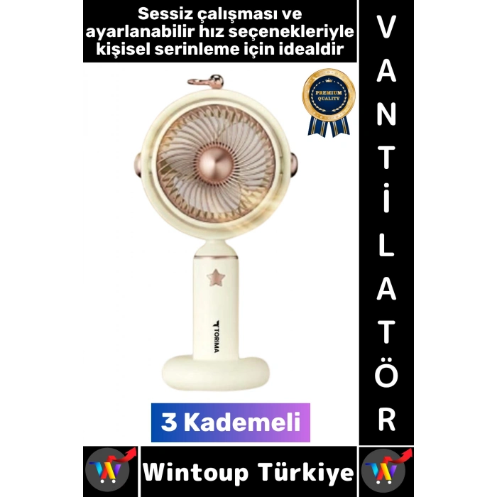 #Vantilatör Sessiz Yoğun Üflemeli 3 Kademeli Döner Başlıklı Şarjlı Mini Masa El Fanı Vantilatör