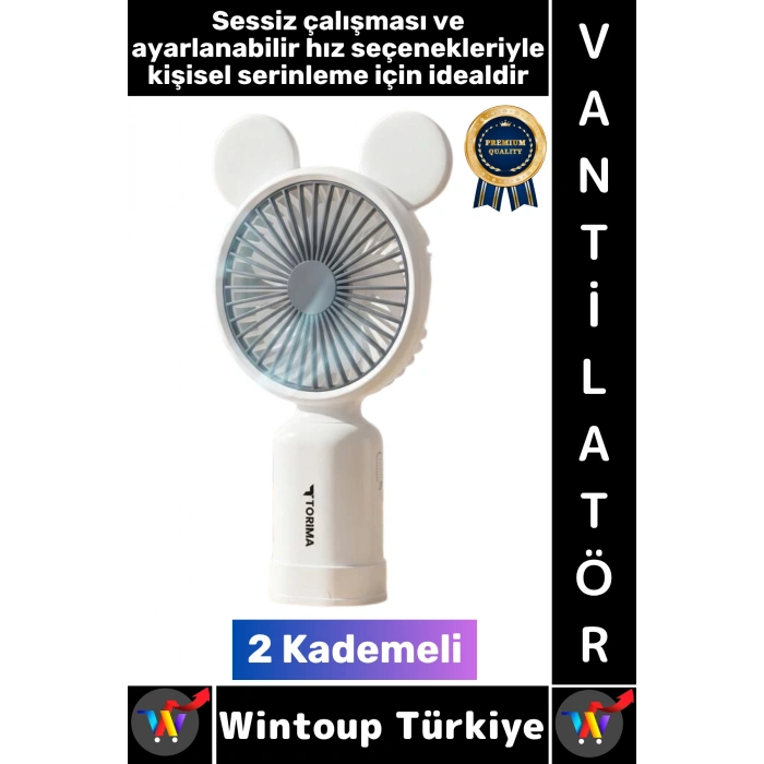 #Vantilatör Sessiz Yoğun Üfleme Sevimli Ayıcık Kulaklı 2 Kademeli Şarjlı Mini Masa Üstü Vantilatör