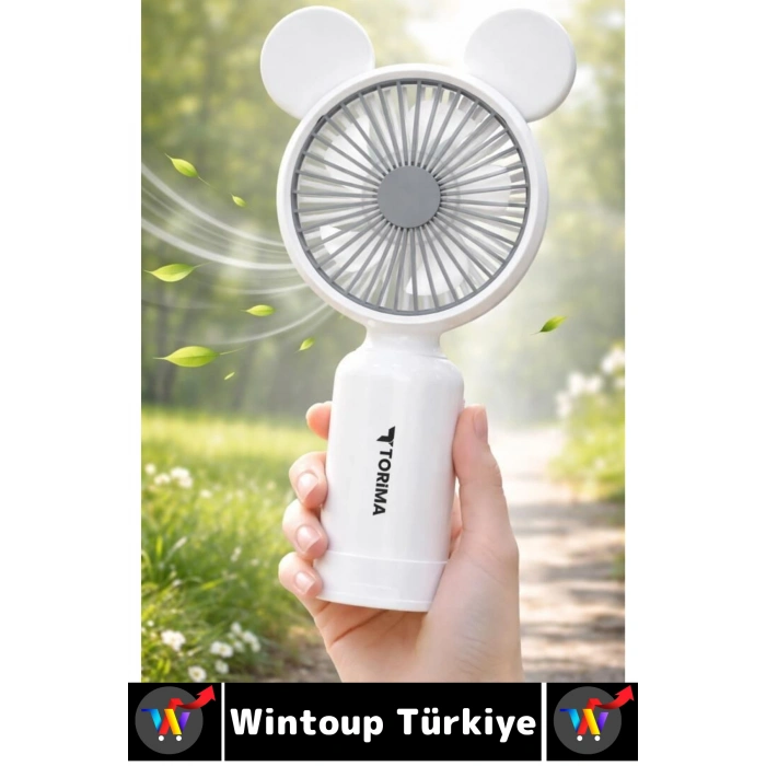 #Vantilatör Sessiz Yoğun Üfleme Sevimli Ayıcık Kulaklı 2 Kademeli Şarjlı Mini Masa Üstü Vantilatör