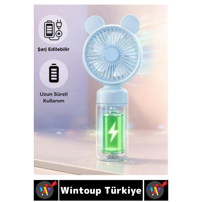 #Vantilatör Sessiz Yoğun Üfleme Sevimli Ayıcık Kulaklı 2 Kademeli Şarjlı Mini Masa Üstü Vantilatör