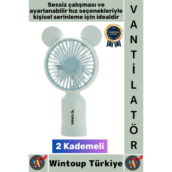 #Vantilatör Sessiz Yoğun Üfleme Sevimli Ayıcık Kulaklı 2 Kademeli Şarjlı Mini Masa Üstü Vantilatör