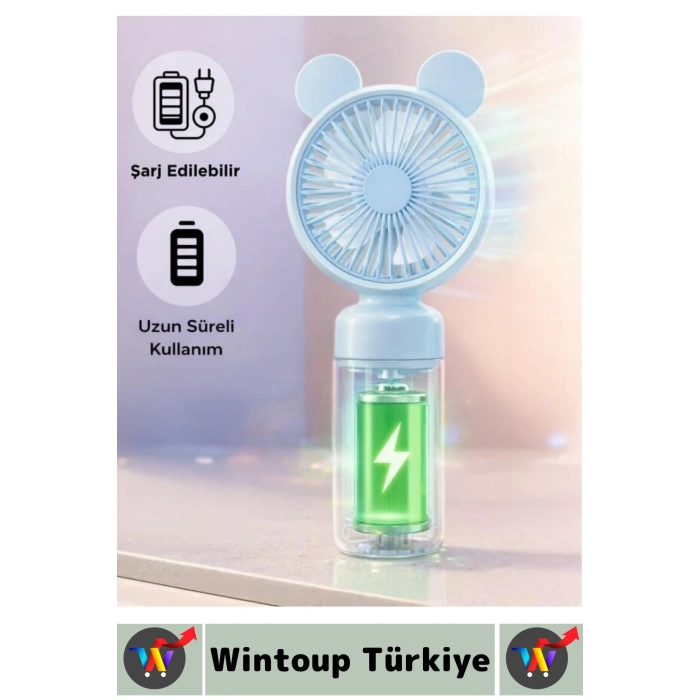 #Vantilatör Sessiz Yoğun Üfleme Sevimli Ayıcık Kulaklı 2 Kademeli Şarjlı Mini Masa Üstü Vantilatör