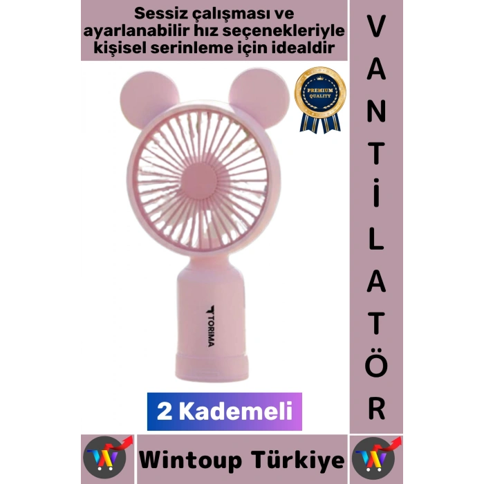 #Vantilatör Sessiz Yoğun Üfleme Sevimli Ayıcık Kulaklı 2 Kademeli Şarjlı Mini Masa Üstü Vantilatör