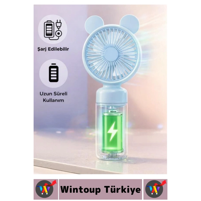 #Vantilatör Sessiz Yoğun Üfleme Sevimli Ayıcık Kulaklı 2 Kademeli Şarjlı Mini Masa Üstü Vantilatör