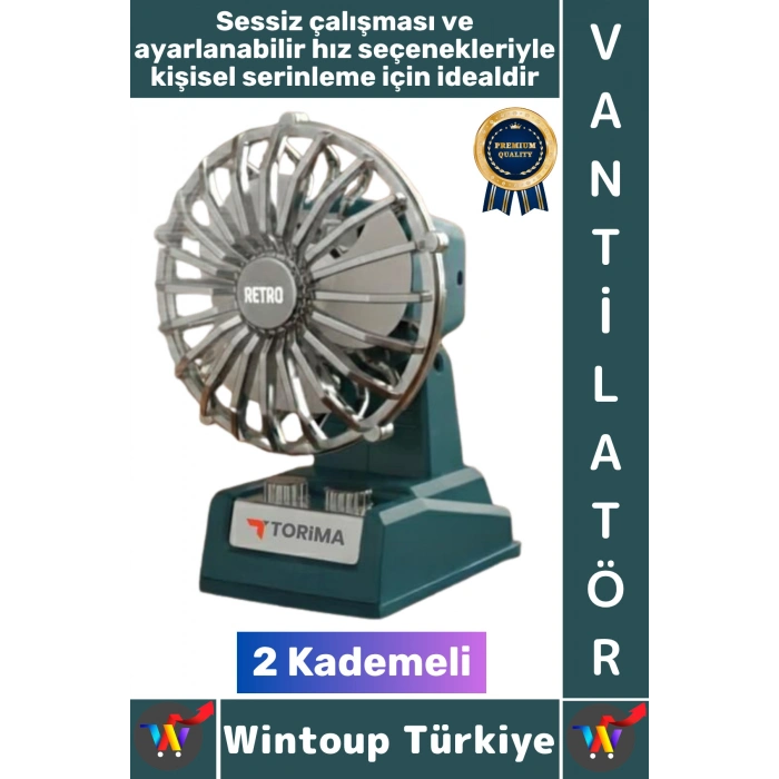 #Vantilatör Kompakt Sessiz Çalışma Yoğun Üfleme Retro 2 Kademeli Şarjlı Mini Masa Üstü Vantilatör