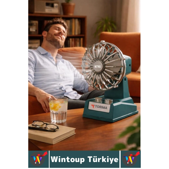 #Vantilatör Kompakt Sessiz Çalışma Yoğun Üfleme Retro 2 Kademeli Şarjlı Mini Masa Üstü Vantilatör