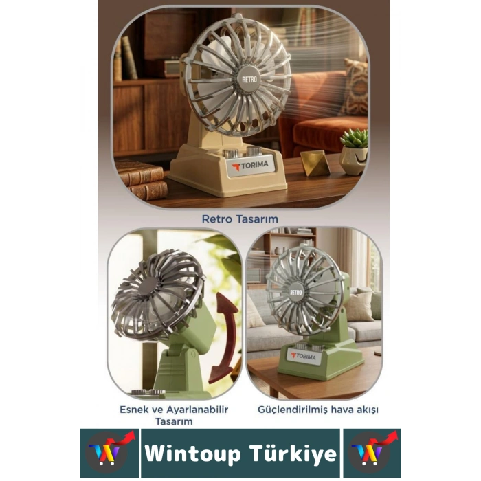 #Vantilatör Kompakt Sessiz Çalışma Yoğun Üfleme Retro 2 Kademeli Şarjlı Mini Masa Üstü Vantilatör