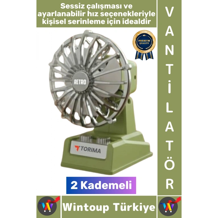 #Vantilatör Kompakt Sessiz Çalışma Yoğun Üfleme Retro 2 Kademeli Şarjlı Mini Masa Üstü Vantilatör