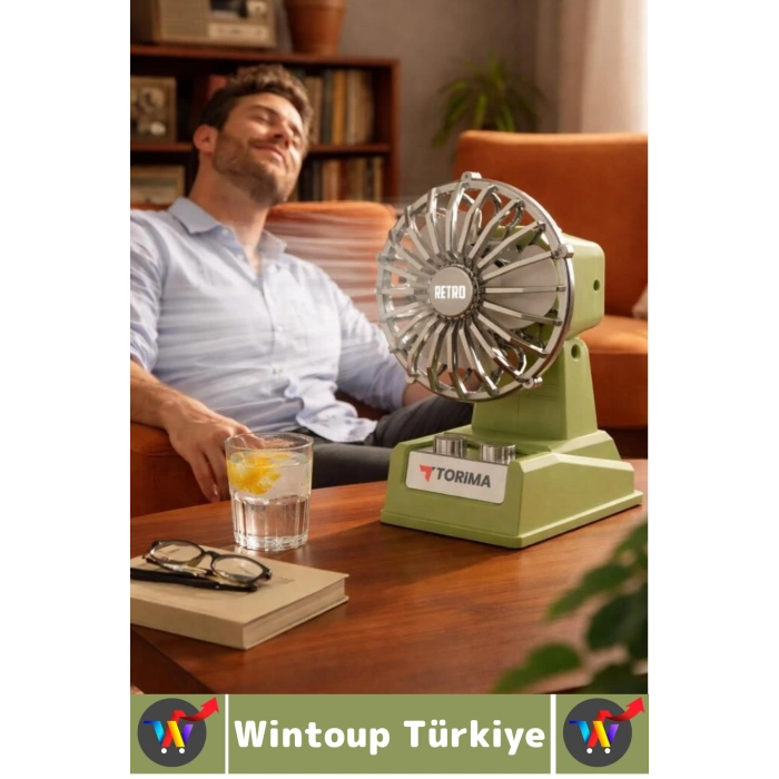 #Vantilatör Kompakt Sessiz Çalışma Yoğun Üfleme Retro 2 Kademeli Şarjlı Mini Masa Üstü Vantilatör