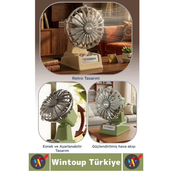 #Vantilatör Kompakt Sessiz Çalışma Yoğun Üfleme Retro 2 Kademeli Şarjlı Mini Masa Üstü Vantilatör