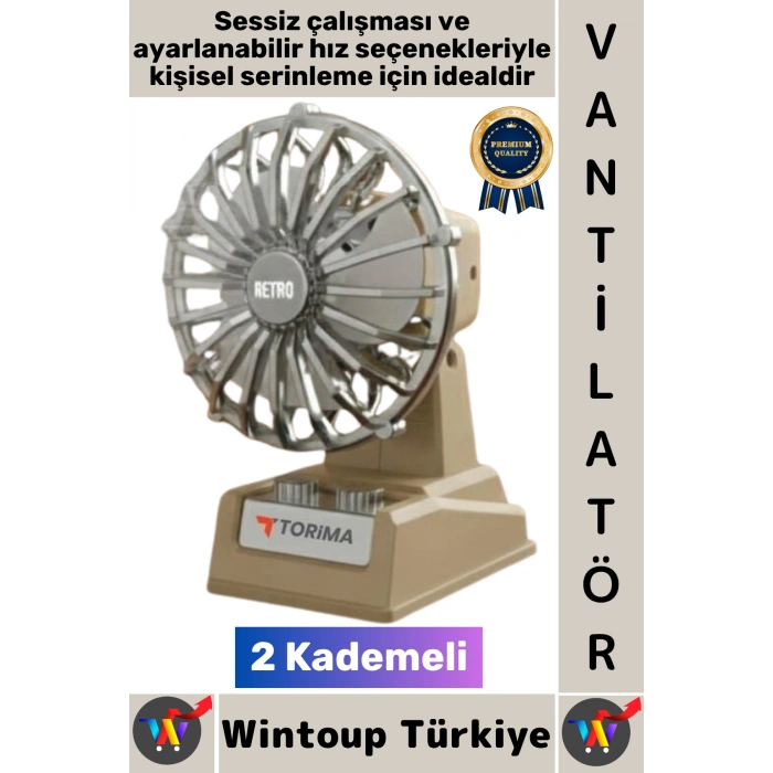 #Vantilatör Kompakt Sessiz Çalışma Yoğun Üfleme Retro 2 Kademeli Şarjlı Mini Masa Üstü Vantilatör
