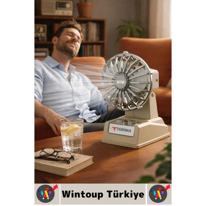 #Vantilatör Kompakt Sessiz Çalışma Yoğun Üfleme Retro 2 Kademeli Şarjlı Mini Masa Üstü Vantilatör