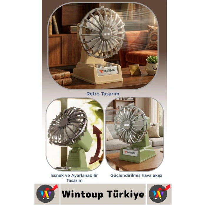 #Vantilatör Kompakt Sessiz Çalışma Yoğun Üfleme Retro 2 Kademeli Şarjlı Mini Masa Üstü Vantilatör