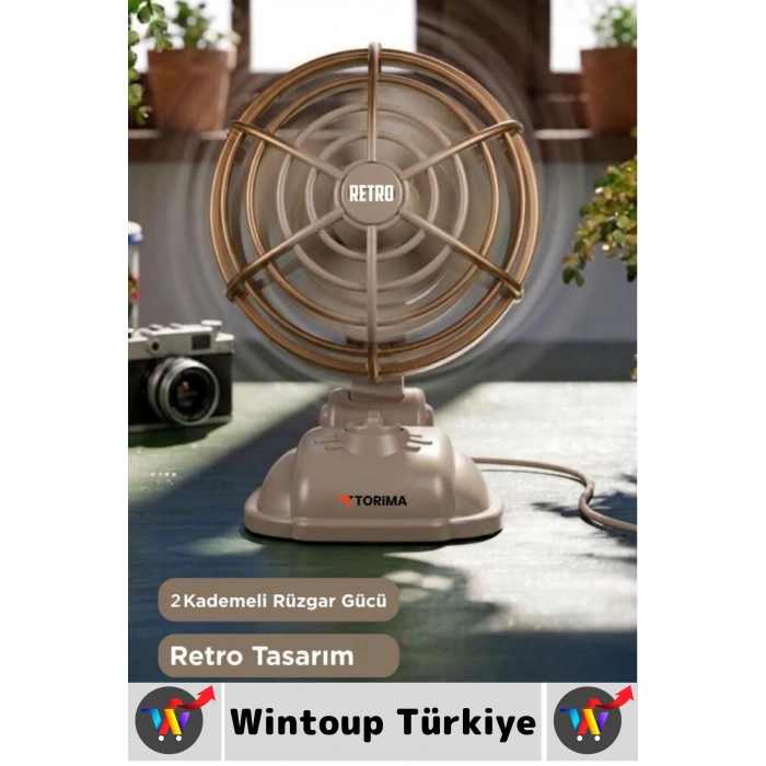 #Vantilatör Sessiz Çalışma Yoğun Üflemeli Retro Model 2 Kademeli Şarjlı Mini Masa Üstü Vantilatör