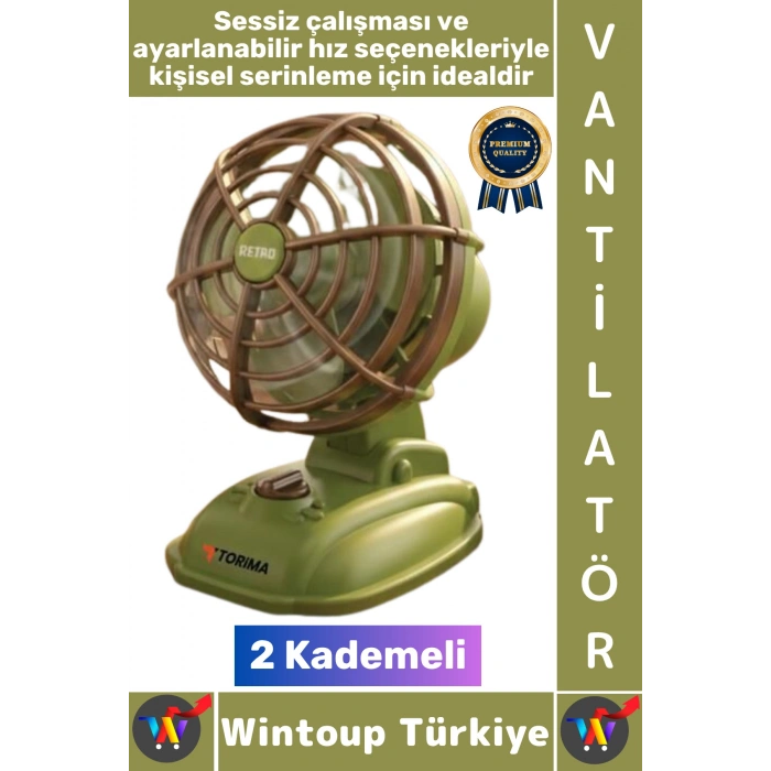 #Vantilatör Sessiz Çalışma Yoğun Üflemeli Retro Model 2 Kademeli Şarjlı Mini Masa Üstü Vantilatör