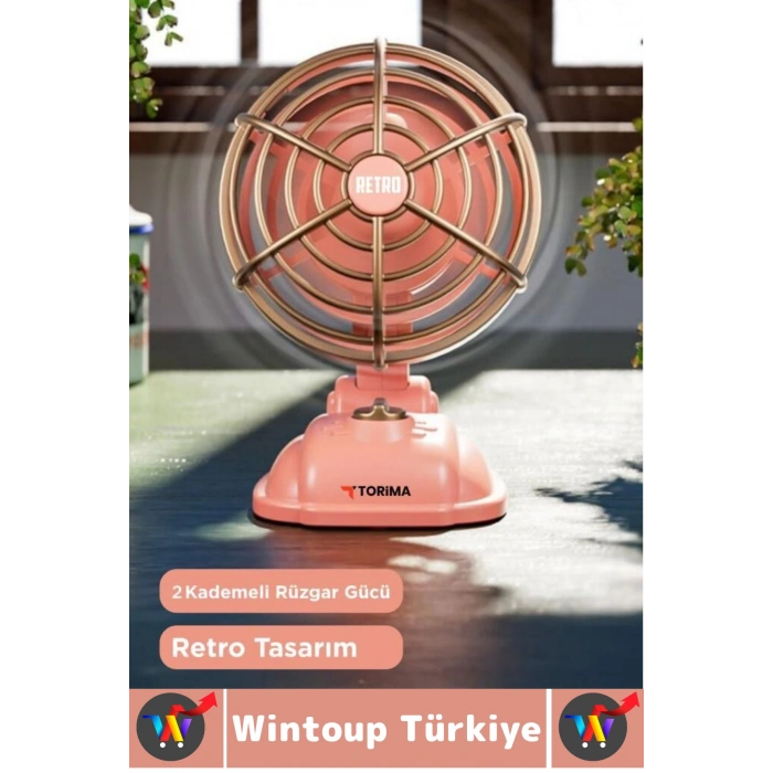 #Vantilatör Sessiz Çalışma Yoğun Üflemeli Retro Model 2 Kademeli Şarjlı Mini Masa Üstü Vantilatör