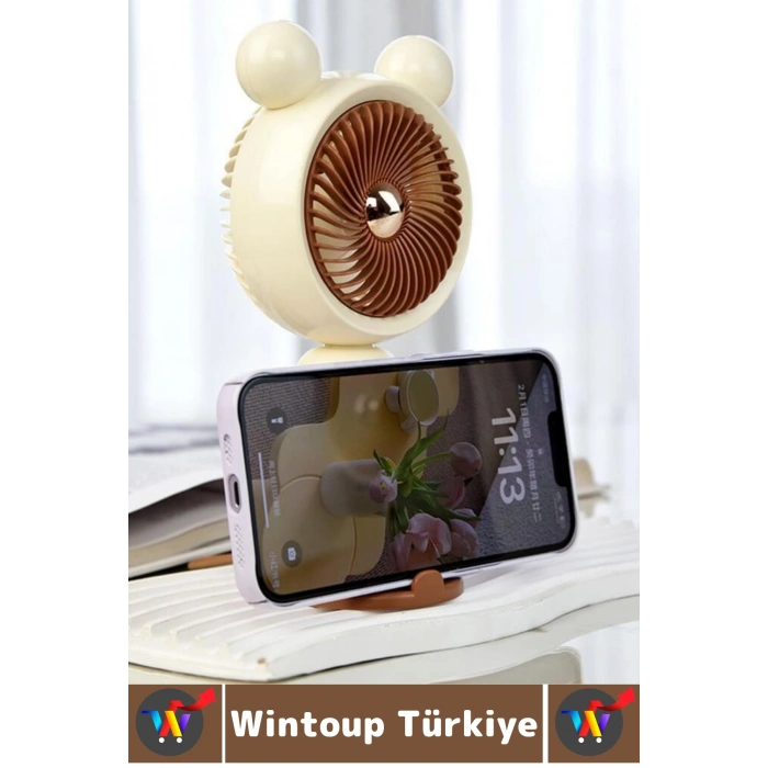 #Vantilatör Sessiz Yoğun Üflemeli 3 Kademeli Telefon Stantlı Şarjlı Şık Mini Masa El Fanı Vantilatör