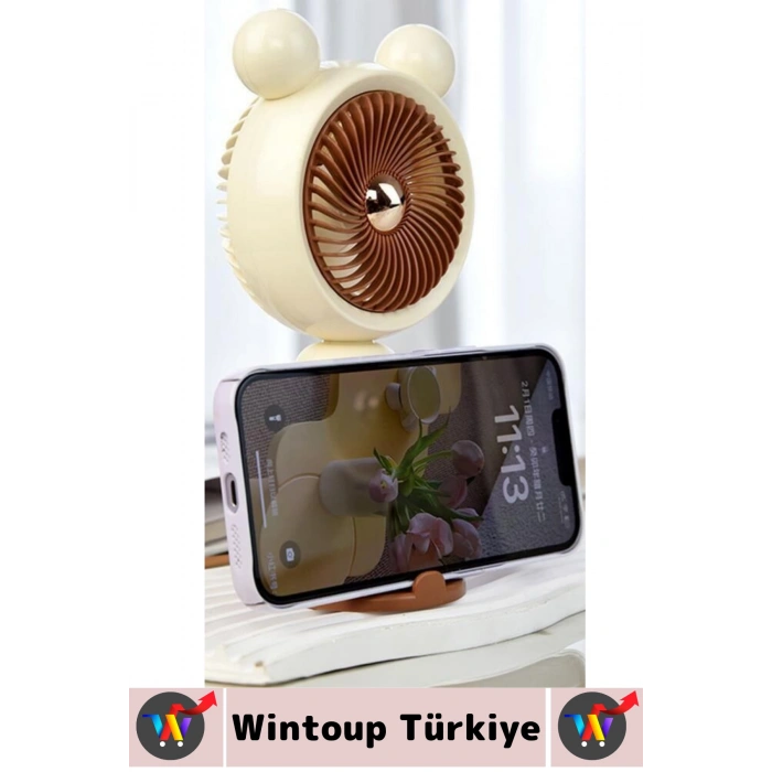 #Vantilatör Sessiz Yoğun Üflemeli 3 Kademeli Telefon Stantlı Şarjlı Şık Mini Masa El Fanı Vantilatör