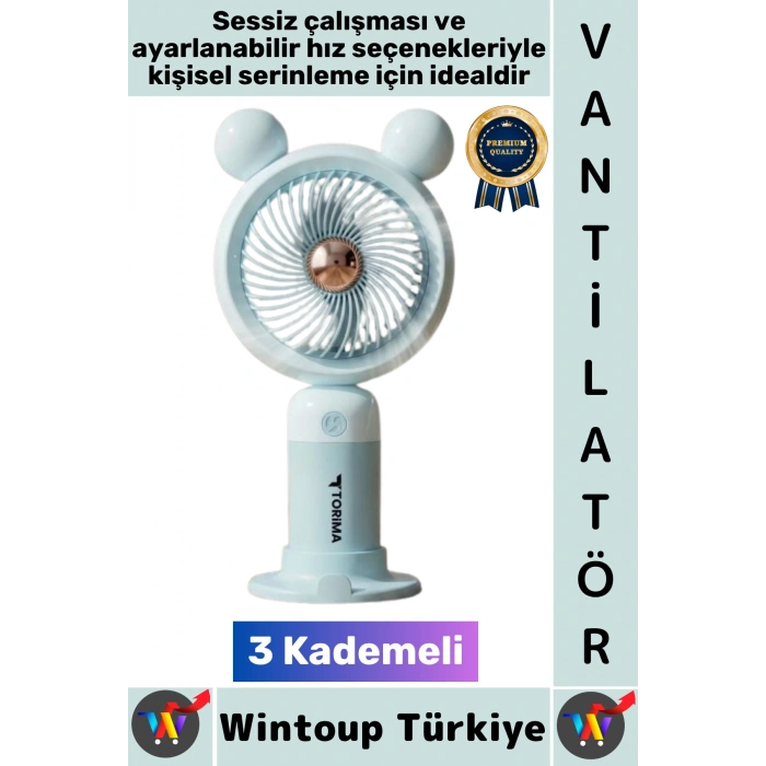 #Vantilatör Sessiz Yoğun Üflemeli 3 Kademeli Telefon Stantlı Şarjlı Şık Mini Masa El Fanı Vantilatör