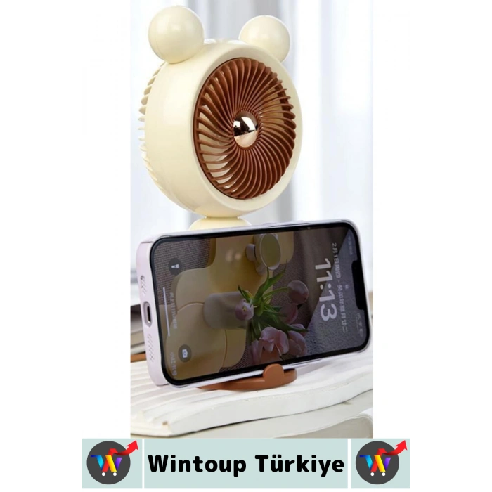 #Vantilatör Sessiz Yoğun Üflemeli 3 Kademeli Telefon Stantlı Şarjlı Şık Mini Masa El Fanı Vantilatör