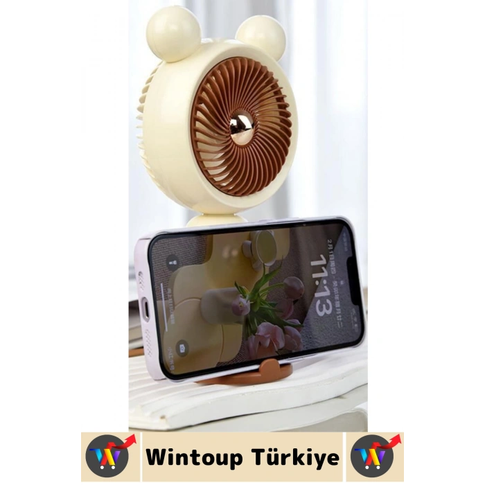 #Vantilatör Sessiz Yoğun Üflemeli 3 Kademeli Telefon Stantlı Şarjlı Şık Mini Masa El Fanı Vantilatör