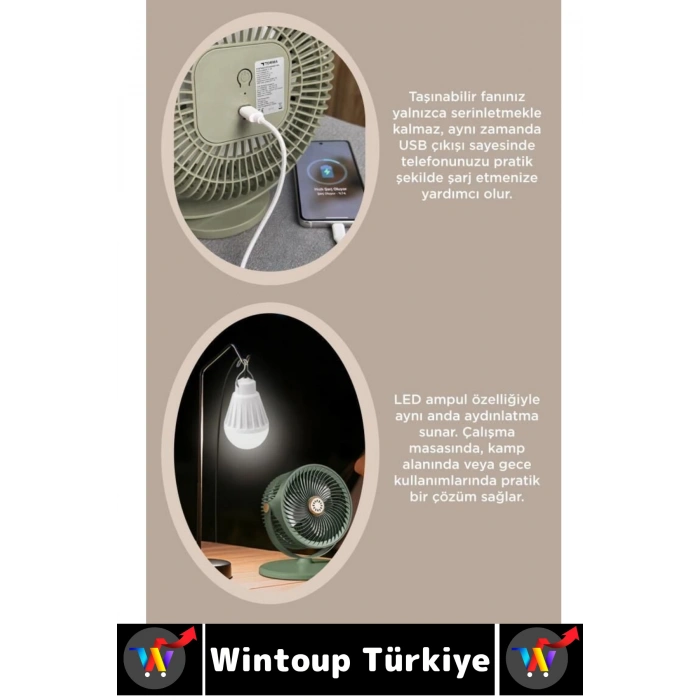 #Vantilatör Kamp Piknik Yoğun Üflemeli Güneş Panelli Şarjlı Ampullü 5 Kademeli Kablosuz Vantilatör