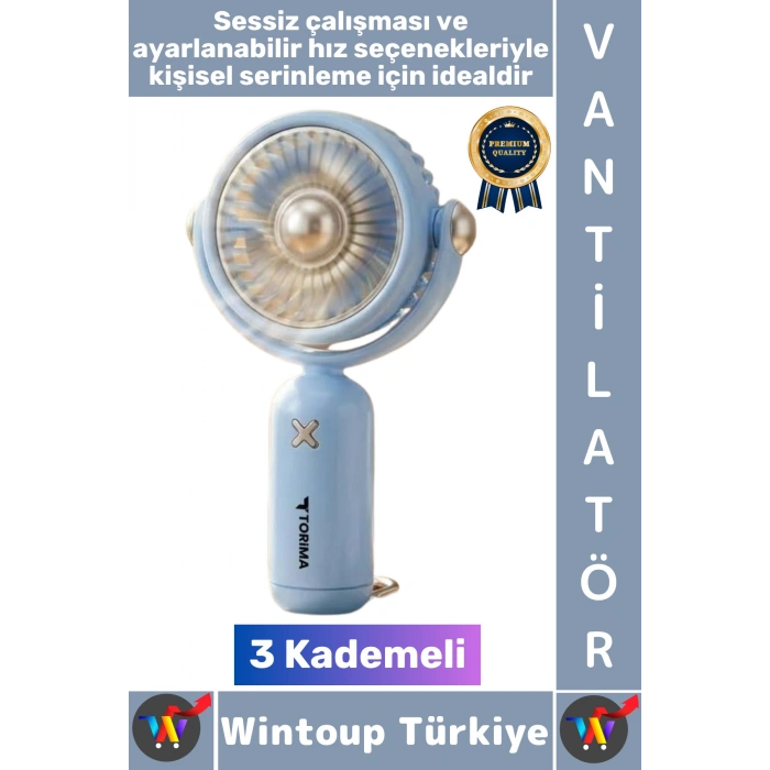 #Vantilatör Kompakt Sessiz Yoğun Üflemeli 3 Kademeli Şarjlı Hareketli Başlık Mini El Fanı Vantilatör