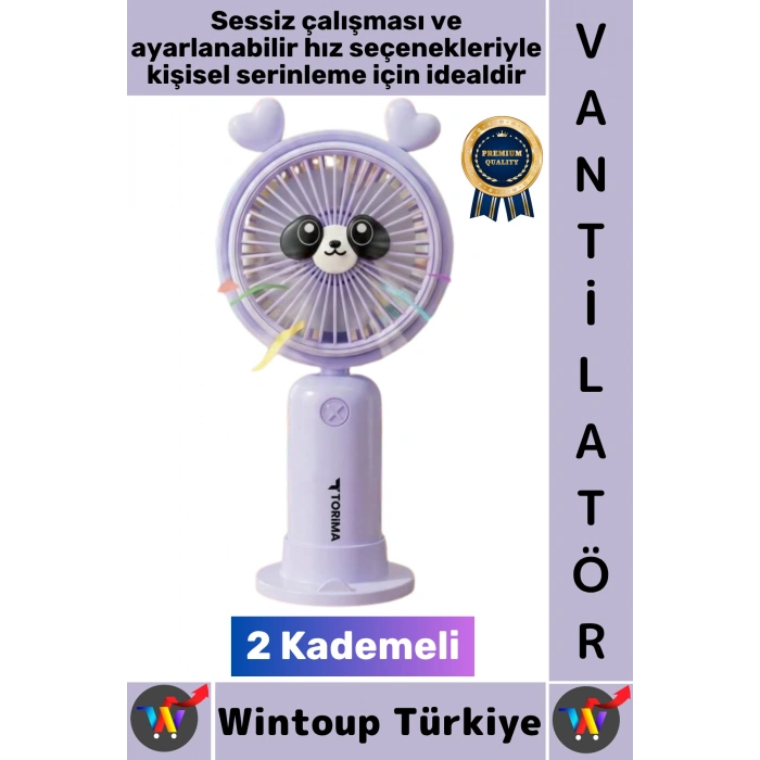 #Vantilatör Kompakt Sessiz Yoğun Üflemeli 2 Kademeli Şarjlı Sevimli Ayıcıklı Mini El Fanı Vantilatör