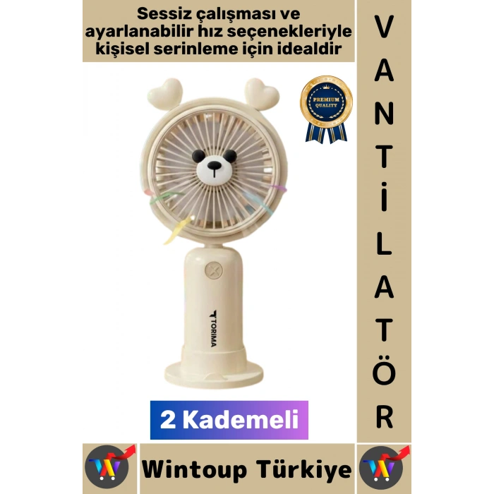 #Vantilatör Kompakt Sessiz Yoğun Üflemeli 2 Kademeli Şarjlı Sevimli Ayıcıklı Mini El Fanı Vantilatör