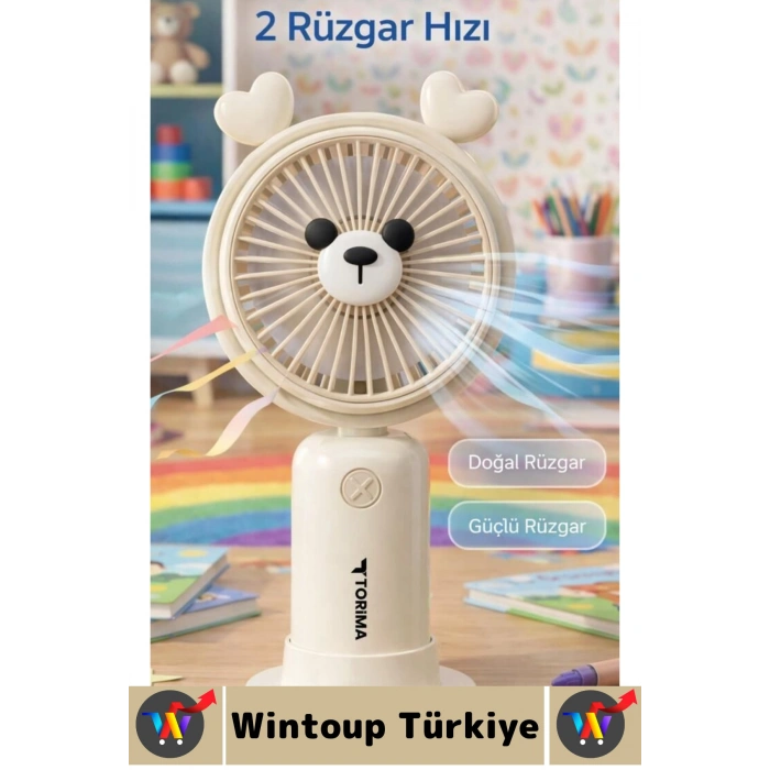#Vantilatör Kompakt Sessiz Yoğun Üflemeli 2 Kademeli Şarjlı Sevimli Ayıcıklı Mini El Fanı Vantilatör