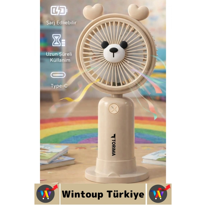 #Vantilatör Kompakt Sessiz Yoğun Üflemeli 2 Kademeli Şarjlı Sevimli Ayıcıklı Mini El Fanı Vantilatör