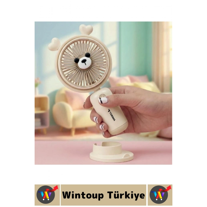 #Vantilatör Kompakt Sessiz Yoğun Üflemeli 2 Kademeli Şarjlı Sevimli Ayıcıklı Mini El Fanı Vantilatör