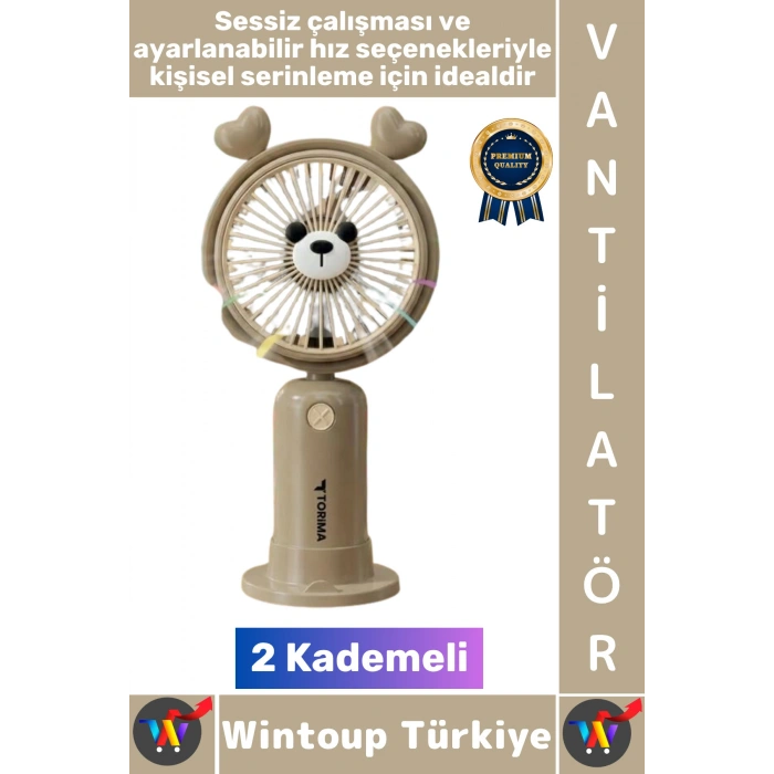 #Vantilatör Kompakt Sessiz Yoğun Üflemeli 2 Kademeli Şarjlı Sevimli Ayıcıklı Mini El Fanı Vantilatör
