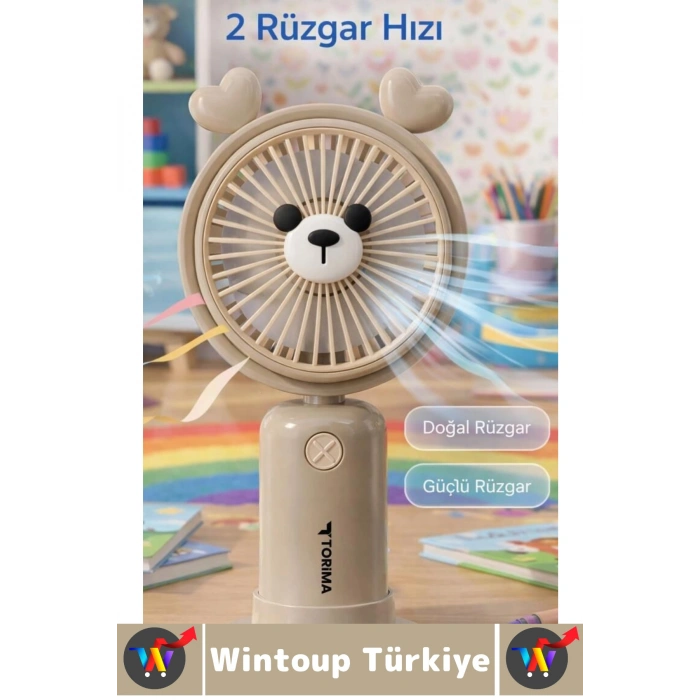 #Vantilatör Kompakt Sessiz Yoğun Üflemeli 2 Kademeli Şarjlı Sevimli Ayıcıklı Mini El Fanı Vantilatör