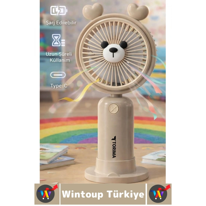 #Vantilatör Kompakt Sessiz Yoğun Üflemeli 2 Kademeli Şarjlı Sevimli Ayıcıklı Mini El Fanı Vantilatör