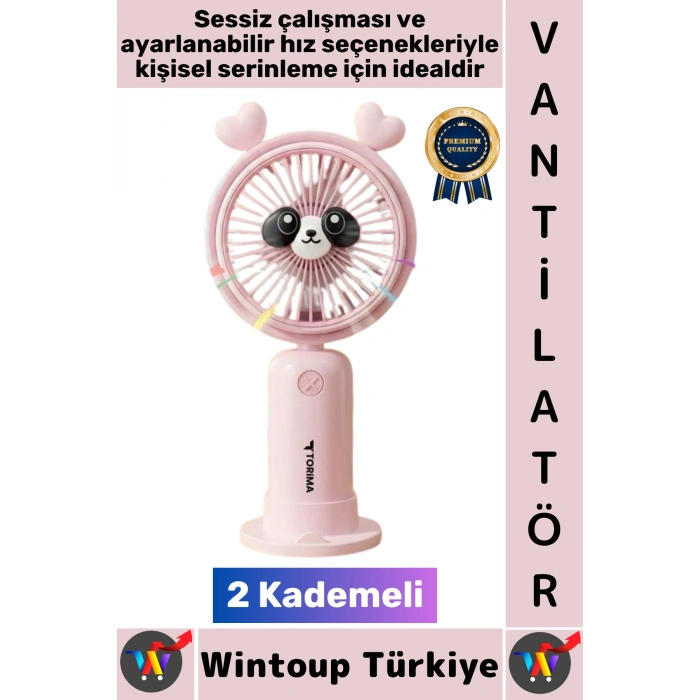 #Vantilatör Kompakt Sessiz Yoğun Üflemeli 2 Kademeli Şarjlı Sevimli Ayıcıklı Mini El Fanı Vantilatör
