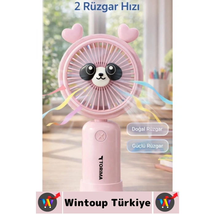 #Vantilatör Kompakt Sessiz Yoğun Üflemeli 2 Kademeli Şarjlı Sevimli Ayıcıklı Mini El Fanı Vantilatör