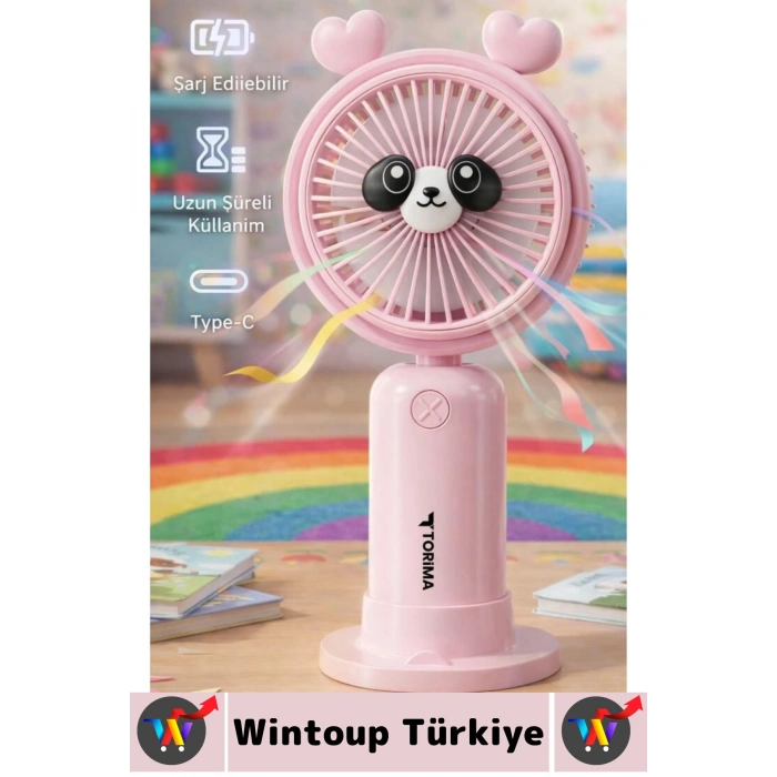 #Vantilatör Kompakt Sessiz Yoğun Üflemeli 2 Kademeli Şarjlı Sevimli Ayıcıklı Mini El Fanı Vantilatör