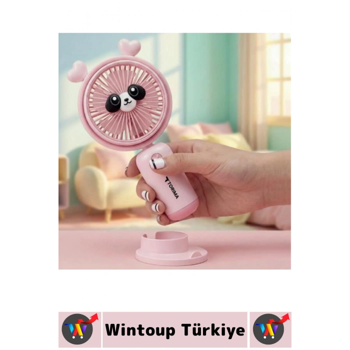 #Vantilatör Kompakt Sessiz Yoğun Üflemeli 2 Kademeli Şarjlı Sevimli Ayıcıklı Mini El Fanı Vantilatör