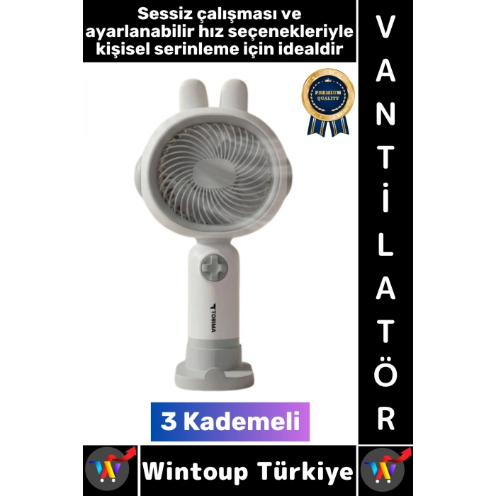 #Vantilatör Sessiz Yoğun Üflemeli 3 Kademeli Şarjlı Sevimli Şık Tavşan Kulak Mini El Fanı Vantilatör