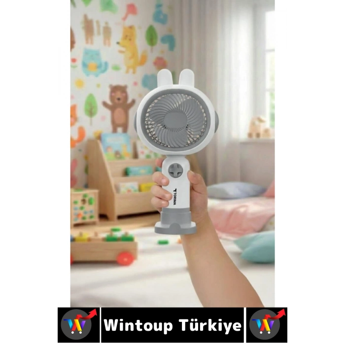 #Vantilatör Sessiz Yoğun Üflemeli 3 Kademeli Şarjlı Sevimli Şık Tavşan Kulak Mini El Fanı Vantilatör